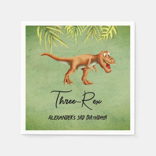 Dinosaurus T Rex Derde Verjaardagsfeestje Servet (Voorkant)