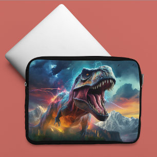 Dinosaurus T-Rex Dino Stormy Mountains Laptop Sleeve