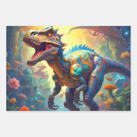 Dinosaurus T-Rex Fantasy World Inpakpapier Vel (Voorkant 2)
