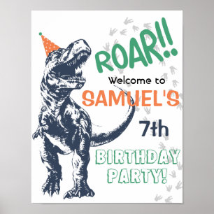 Dinosaurus T-Rex Feesthoed Verjaardag Welkom Bord Poster