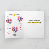 Dinosaurus T Rex Gold 1e Verjaardagsballonnen Kaar Kaart (Binnen)