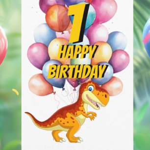 Dinosaurus T Rex Gold 1e Verjaardagsballonnen Kaar Kaart