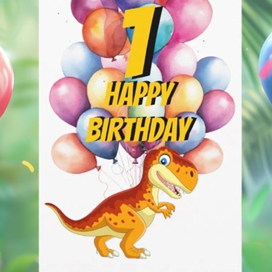 Dinosaurus T Rex Gold 1e Verjaardagsballonnen Kaar Kaart