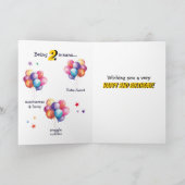 Dinosaurus T Rex Gold 2e Verjaardagsballonnen Kaar Kaart (Binnen)