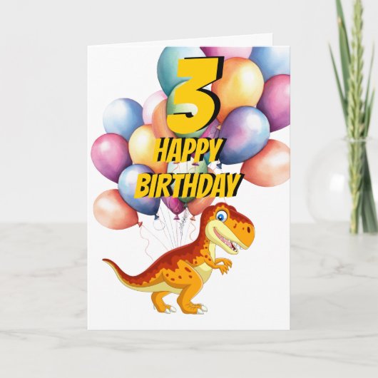 Dinosaurus T Rex Gold 3e Verjaardagsballonnen Kaar Kaart (Voorkant)