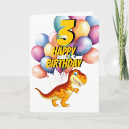 Dinosaurus T Rex Gold 3e Verjaardagsballonnen Kaar Kaart