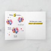 Dinosaurus T Rex Gold 5e Verjaardagsballonnen Kaar Kaart (Binnen)