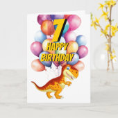 Dinosaurus T Rex Gold 7e Verjaardagsballonnen Kaar Kaart (Gele Bloem)