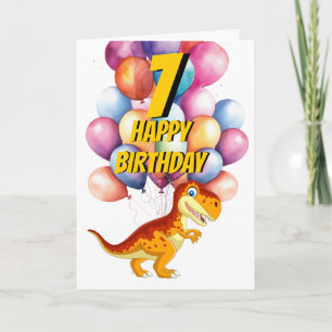 Dinosaurus T Rex Gold 7e Verjaardagsballonnen Kaar Kaart