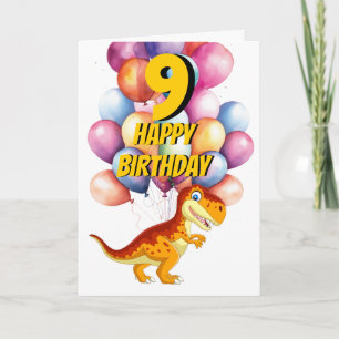 Dinosaurus T Rex Gold 9e Verjaardagsballonnen Kaar Kaart