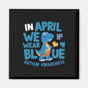 Dinosaurus T-rex In april dragen we blauw Autisme Magneet