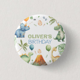 Dinosaurus T-Rex in feesthoed Verjaardag jongen of Ronde Button 3,2 Cm