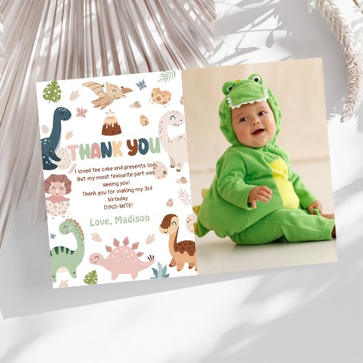 Dinosaurus T-Rex Jongen Verjaardag Foto Bedankt Ka