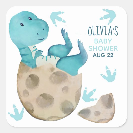Dinosaurus T Rex Jongens Baby Shower Vierkante Sticker (Voorkant)