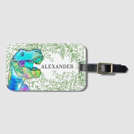 Dinosaurus T Rex Jongens Naam Bagagelabel (Voorkant (horizontaal))
