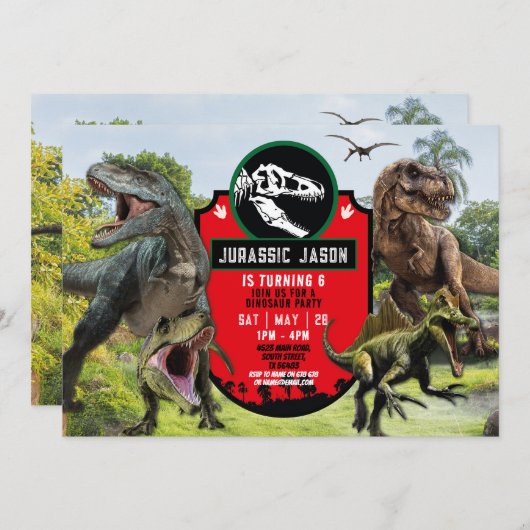 Dinosaurus T-Rex Jurassic Verjaardagsfeest T-Rex Kaart (Voorkant / Achterkant)