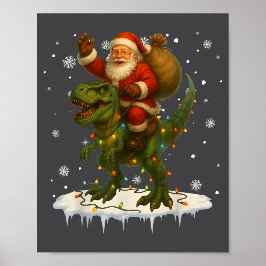 Dinosaurus T Rex Kerstman Santa Jongens Mannen Vro Poster (Voorkant)