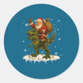 Dinosaurus T Rex Kerstman Sinterklaas Jongens Mann Ronde Sticker (Voorkant)