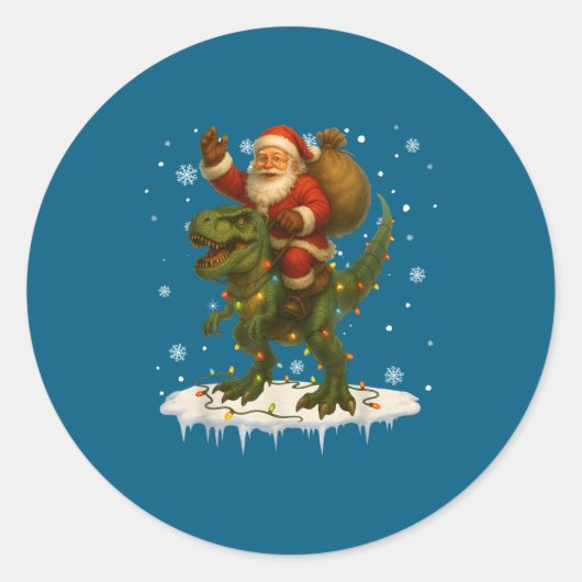 Dinosaurus T Rex Kerstman Sinterklaas Jongens Mann Ronde Sticker (Voorkant)