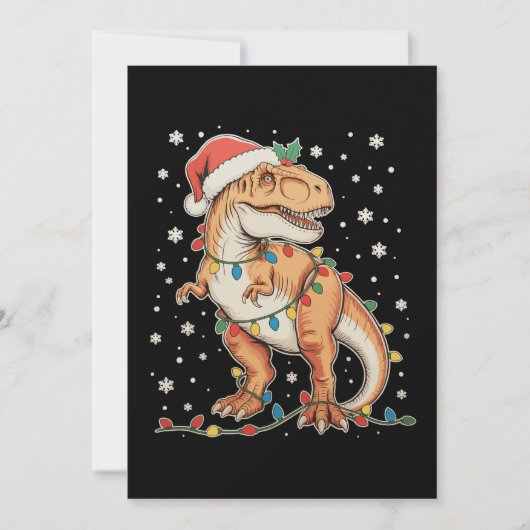 Dinosaurus T Rex Kerstmis Dino Kerstlichtjes Vakan Feestdagenkaart (Voorkant)