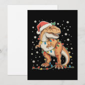 Dinosaurus T Rex Kerstmis Dino Kerstlichtjes Vakan Feestdagenkaart (Voorkant / Achterkant)