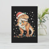 Dinosaurus T Rex Kerstmis Dino Kerstlichtjes Vakan Feestdagenkaart (Staand voorkant)
