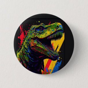Dinosaurus T Rex Kinder Kleurrijk Ronde Button 5,7 Cm