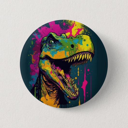 Dinosaurus T Rex Kleurrijk Ronde Button 5,7 Cm (Voorkant)