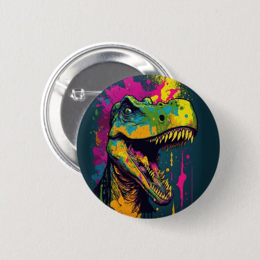 Dinosaurus T Rex Kleurrijk Ronde Button 5,7 Cm (Voorkant /achterkant)