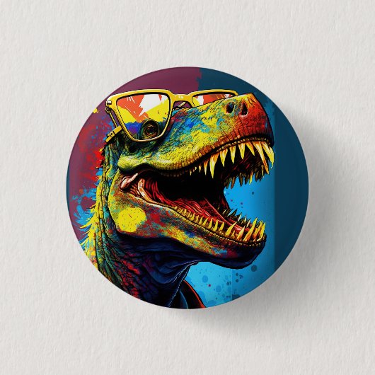 Dinosaurus T Rex Kleurrijke Partij Ronde Button 3,2 Cm (Voorkant)