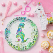 Dinosaurus T-Rex Kleurrijke Waterverf Verjaardagsf Papieren Bordje (Feest)