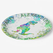 Dinosaurus T-Rex Kleurrijke Waterverf Verjaardagsf Papieren Bordje (Gekanteld)