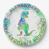Dinosaurus T-Rex Kleurrijke Waterverf Verjaardagsf Papieren Bordje (Voorkant)