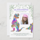 Dinosaurus T-Rex Meisjes Verjaardagsfeestje Paarse Kaart (Voorkant)