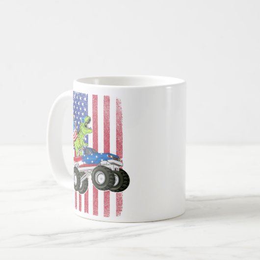 Dinosaurus T Rex Monster Truck Amerikaanse vlag Koffiemok (Voorkant links)