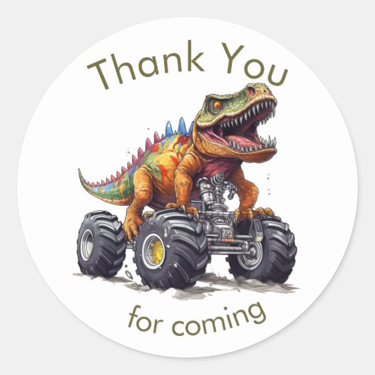 Dinosaurus T-Rex Monster Truck, dank je Ronde Sticker (Voorkant)