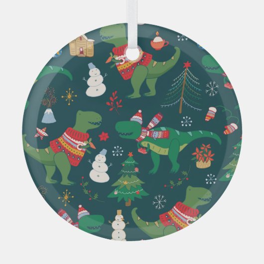 Dinosaurus T-Rex: Nieuwjaar. Glas Ornament (Voorkant)