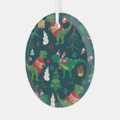 Dinosaurus T-Rex: Nieuwjaar. Glas Ornament (Voorkant links)