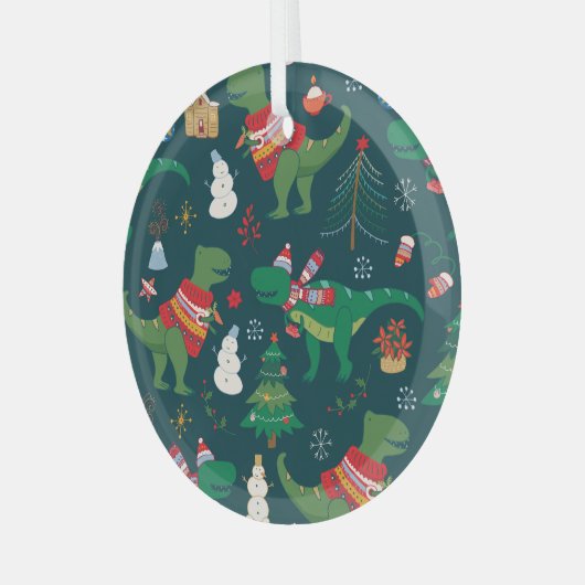 Dinosaurus T-Rex: Nieuwjaar. Glas Ornament (Voorkant links)