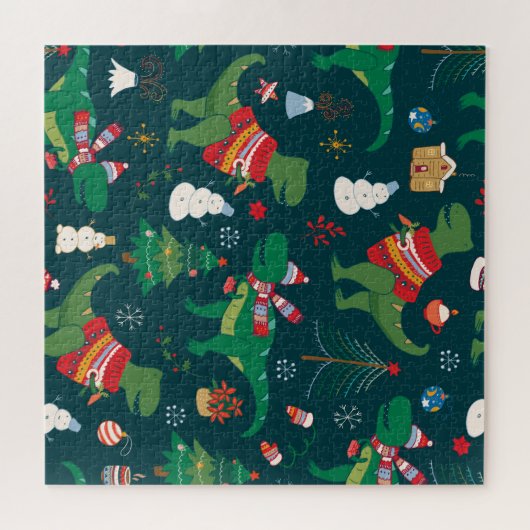 Dinosaurus T-Rex: Nieuwjaar. Legpuzzel (Horizontaal)