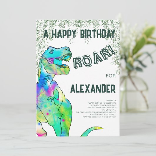 Dinosaurus T-Rex Oerwoud Verjaardagsfeest Kaart (Staand voorkant)