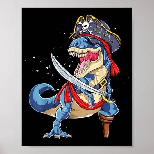 Dinosaurus T rex Piraat Jolly Roger Halloween Grap Poster (Voorkant)