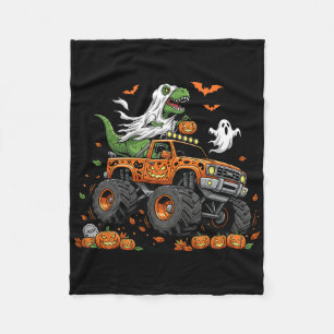 Dinosaurus T-rex rijdend in Monster Truck Hallowee Fleece Deken