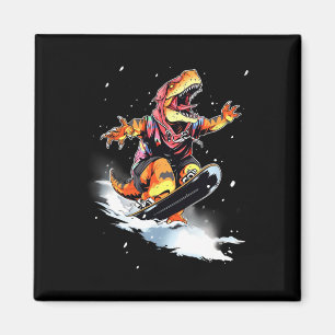 Dinosaurus T-rex Snowboard Snowboard Snowboarder W Magneet