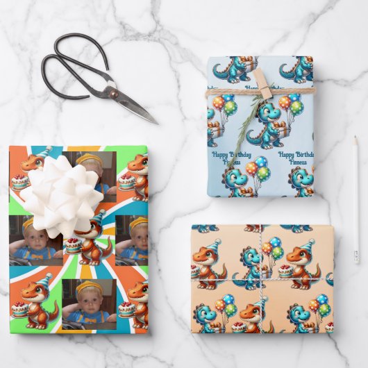 Dinosaurus T-rex thema Gepersonaliseerde Verjaarda Inpakpapier Vel (Voorkant)