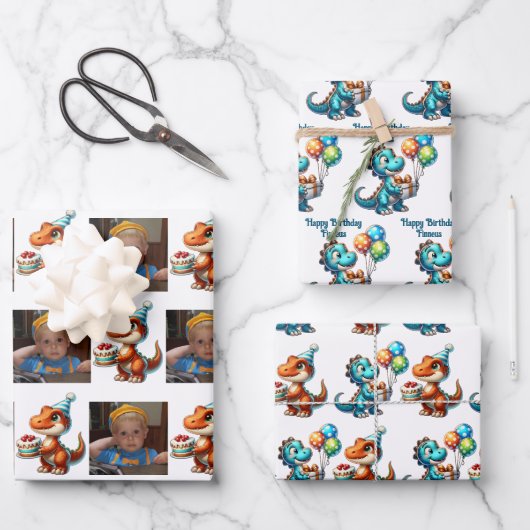 Dinosaurus T-rex thema Gepersonaliseerde Verjaarda Inpakpapier Vel (Voorkant)