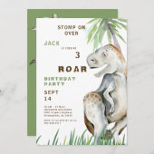 Dinosaurus T-rex Uitnodiging voor verjaardagsfeest (Voorkant / Achterkant)