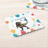 Dinosaurus T Rex Verjaardag Blauw Kartonnen Onderzetters (Gebogen)