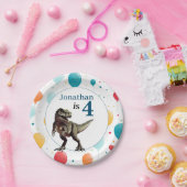 Dinosaurus T Rex Verjaardag Blauw Papieren Bordje (Feest)