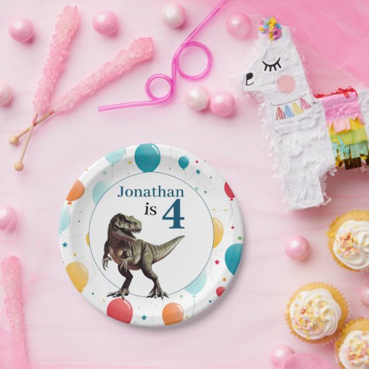 Dinosaurus T Rex Verjaardag Blauw Papieren Bordje (Feest)